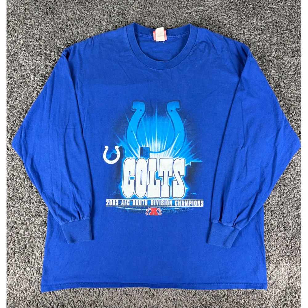 Vintage NFL Indianapolis Colts 2003 AFC South Champions Blue LS T-Shirt 2XL